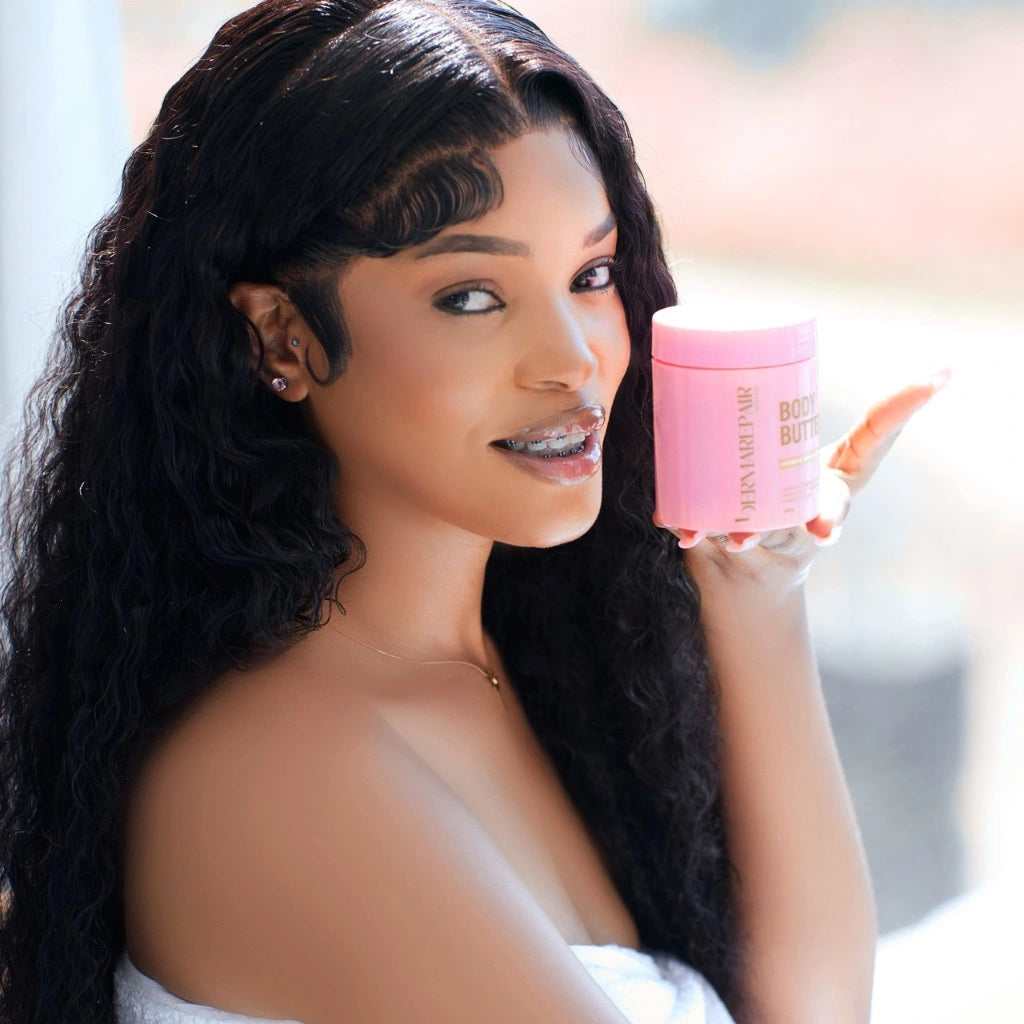 Young woman holding cream in her hand